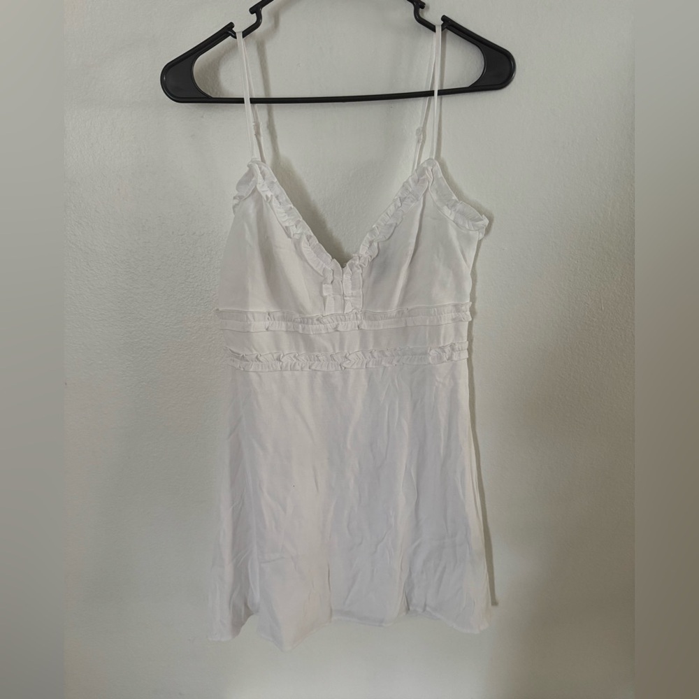 Trixxi White Mini Dress Sz S Spaghetti Strap Fit & Flare Summer Sundress Ruffle